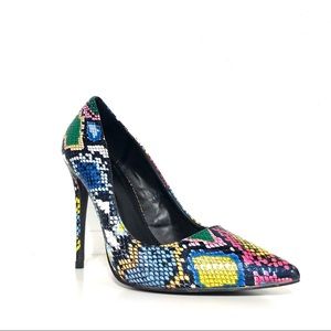 Liliana Multicolor Black Pink Blue Pumps Heels